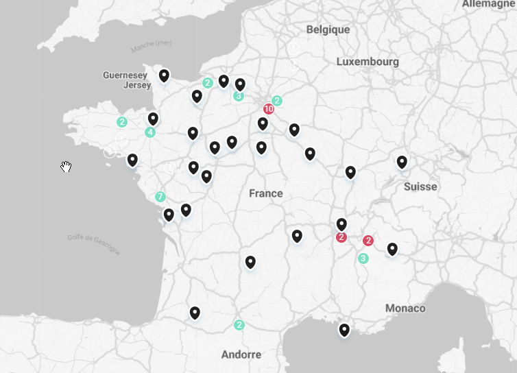 Map of France with FillnDrive Stations